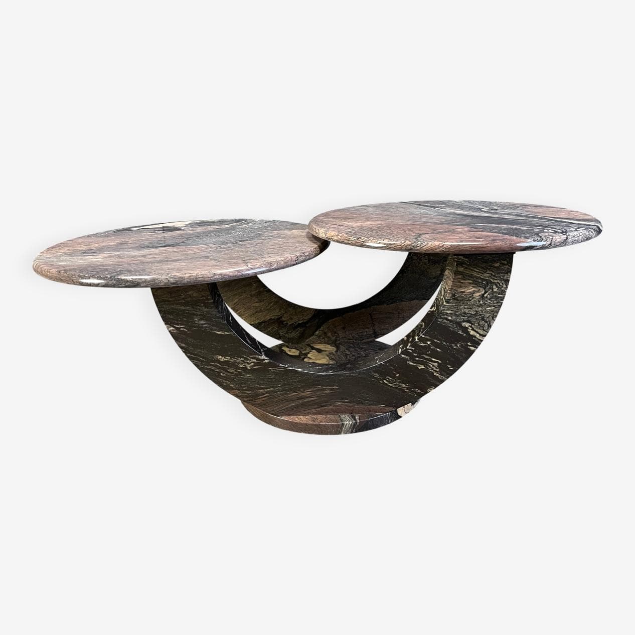 Stolik kawowy dwupoziomowy, marmur multikolor, Włochy, lata 70. - 270675