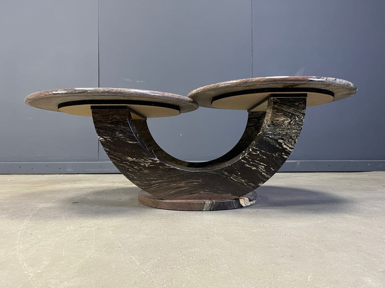 Stolik kawowy dwupoziomowy, marmur multikolor, Włochy, lata 70. - 270674