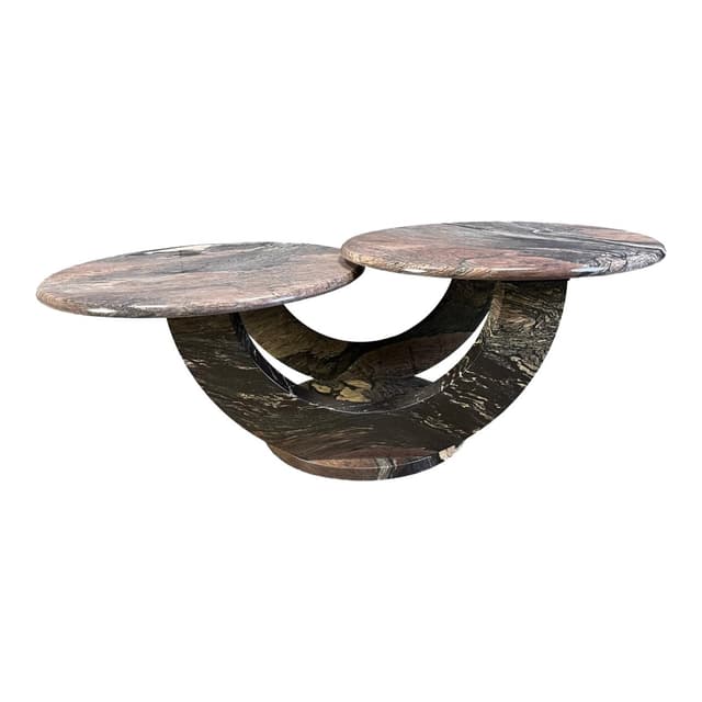 Stolik kawowy dwupoziomowy, marmur multikolor, Włochy, lata 70. - WYMIARY