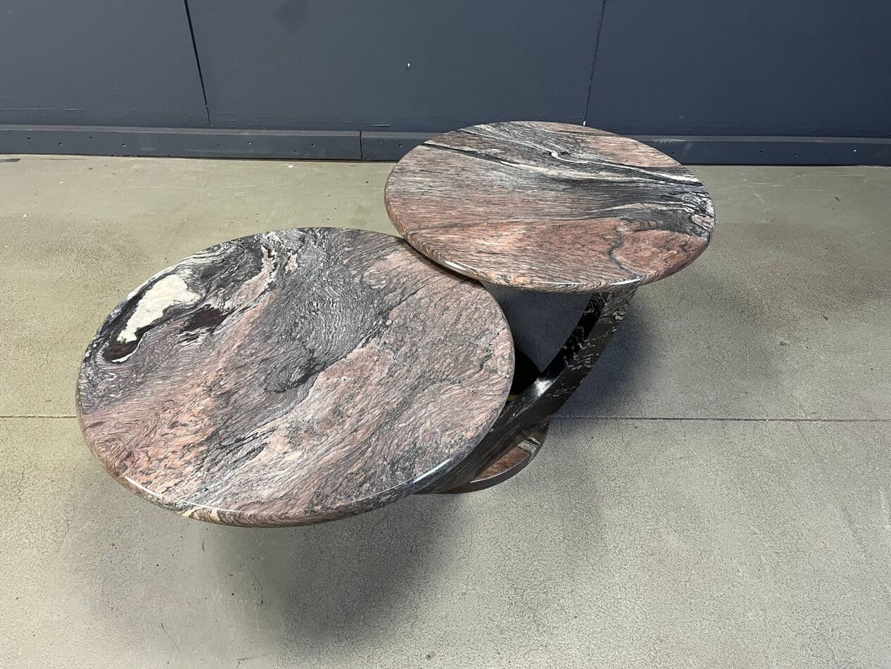 Stolik kawowy dwupoziomowy, marmur multikolor, Włochy, lata 70. - 270683