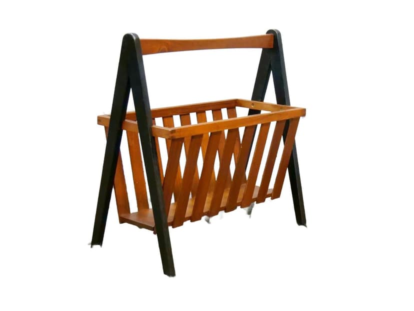 Gazetnik, brązowy teak, drewno czarne, Dania, lata 60.