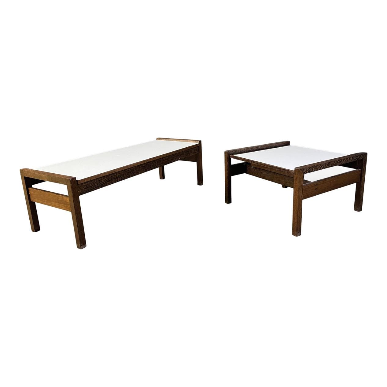 Zestaw dwóch stolików kawowych, wenge brązowy, formika biała, Belgia, lata 60.