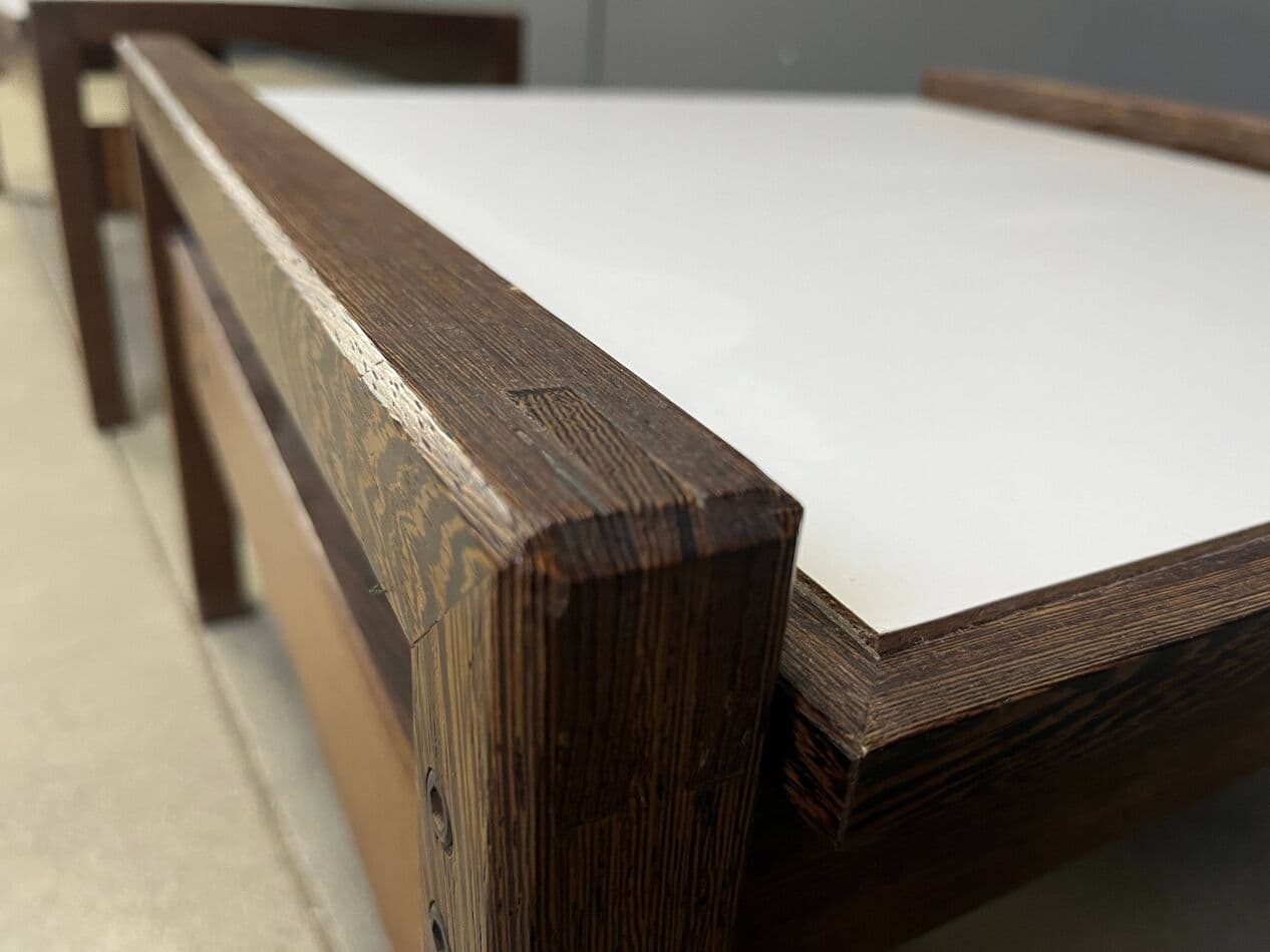 Zestaw dwóch stolików kawowych, wenge brązowy, formika biała, Belgia, lata 60. - 270582