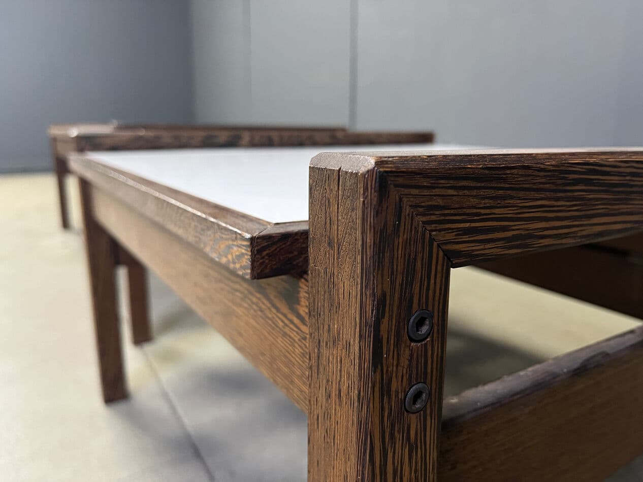 Zestaw dwóch stolików kawowych, wenge brązowy, formika biała, Belgia, lata 60. - 270584