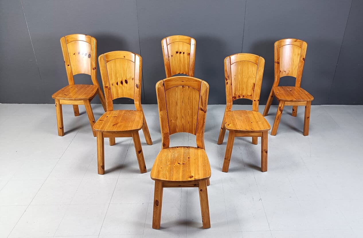 Set of six chairs, brown pine, Denmark, 1970s. - 270560