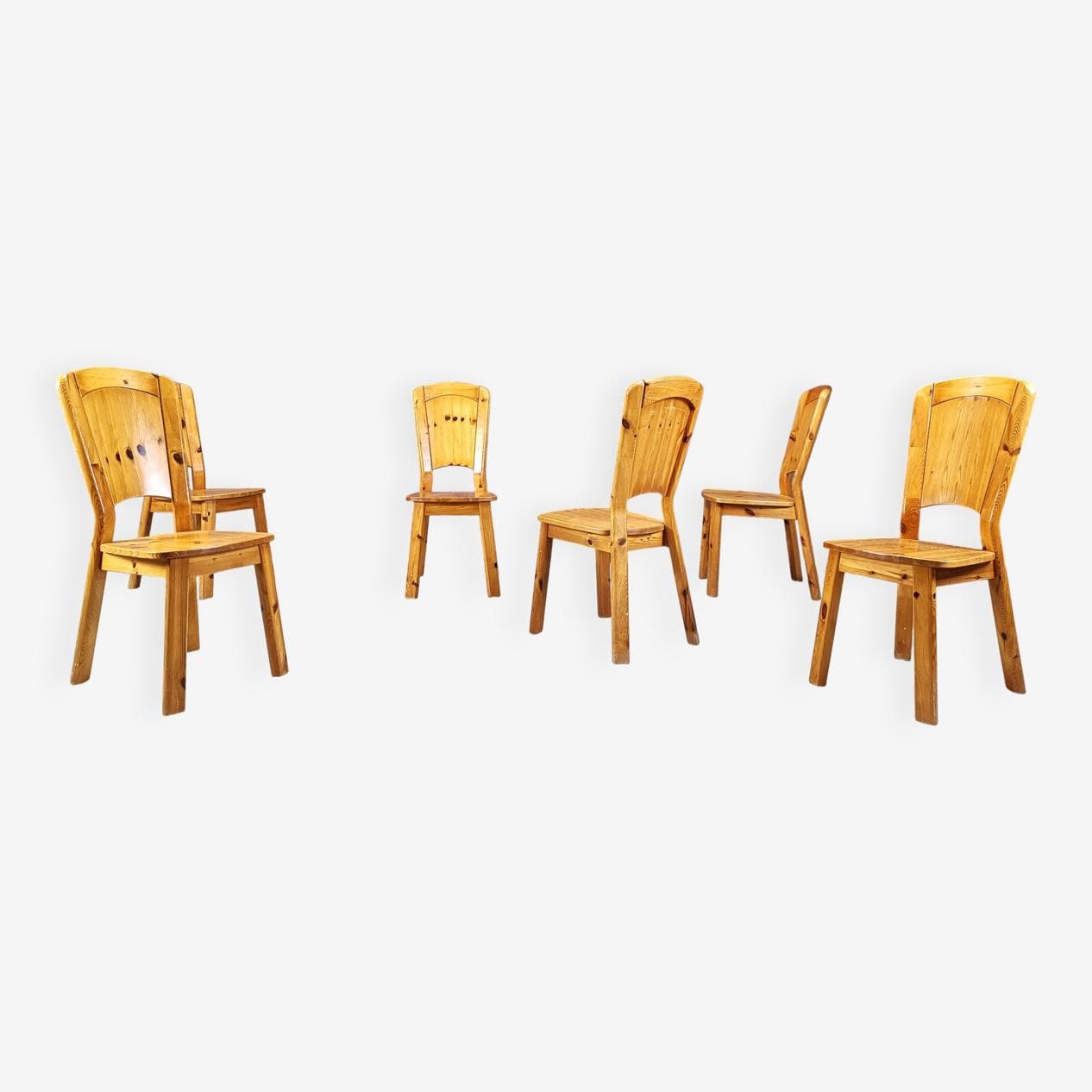 Set of six chairs, brown pine, Denmark, 1970s. - 270554