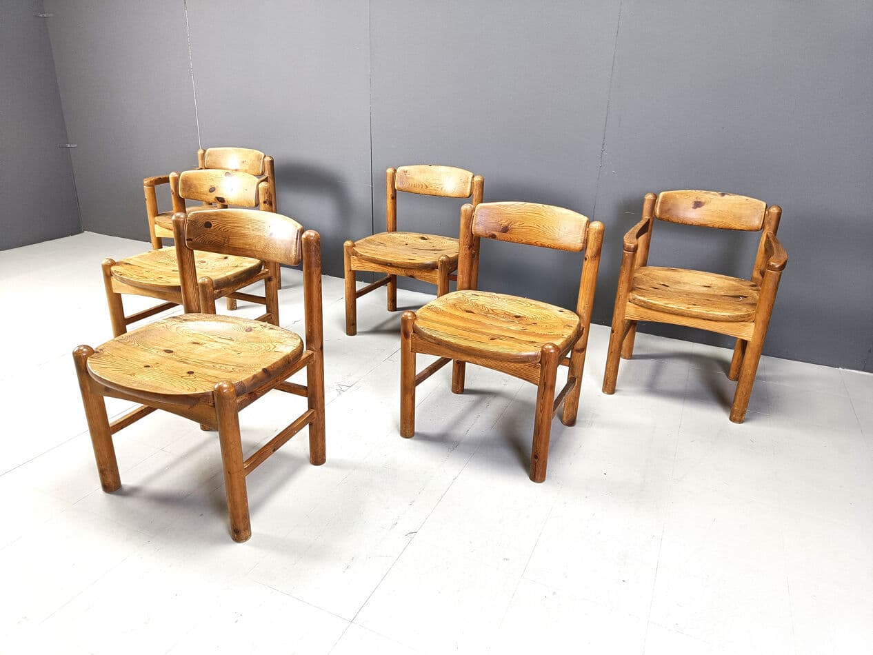 Set of six dining chairs, brown pine, by R. Daumiller, Denmark, 1970s. - 270526