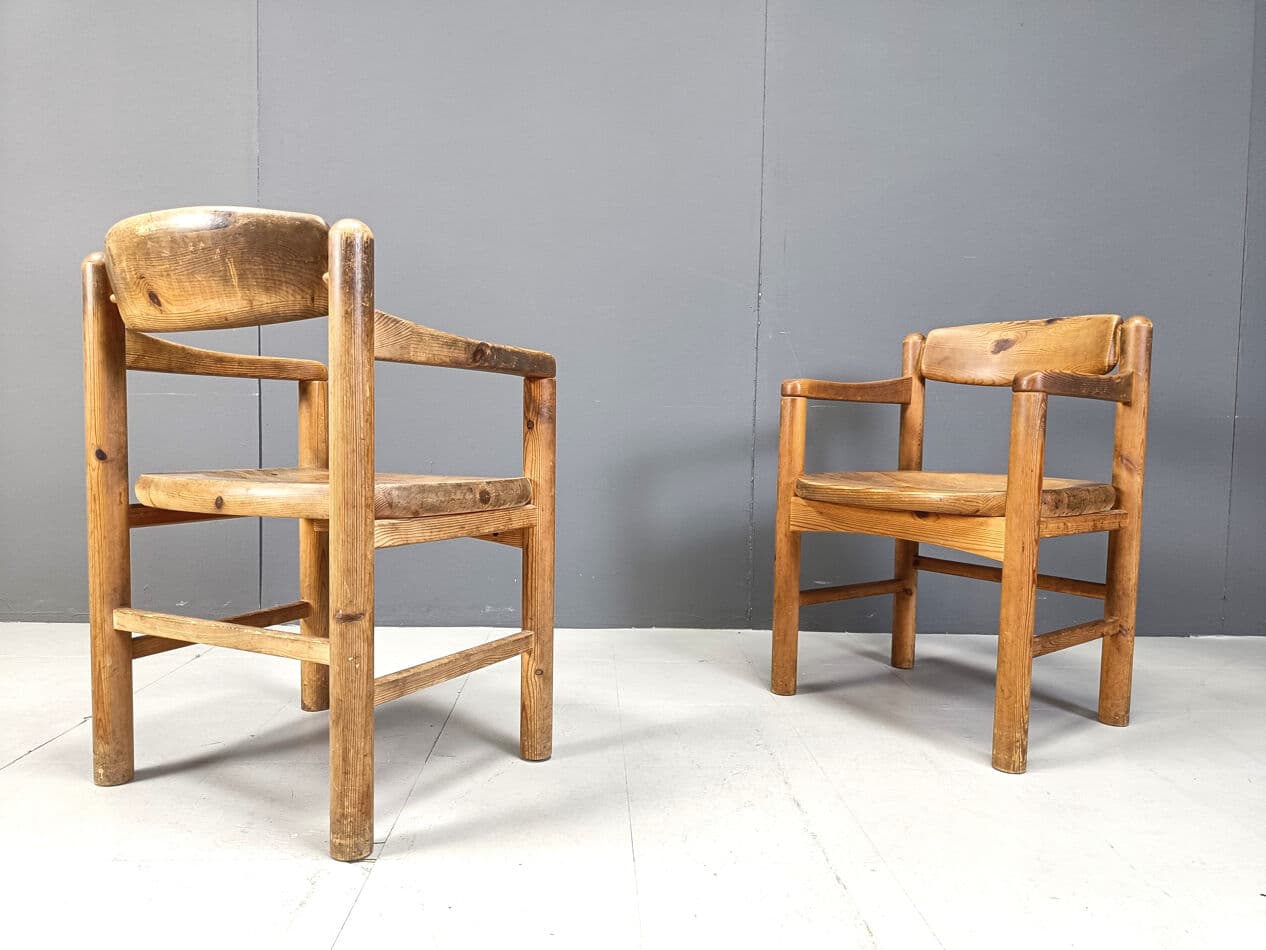 Set of six dining chairs, brown pine, by R. Daumiller, Denmark, 1970s. - 270521