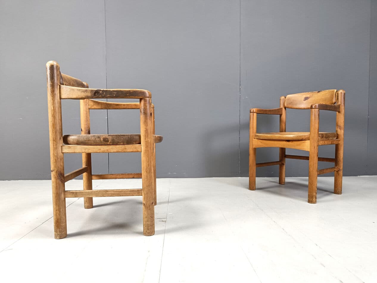 Set of six dining chairs, brown pine, by R. Daumiller, Denmark, 1970s. - 270523