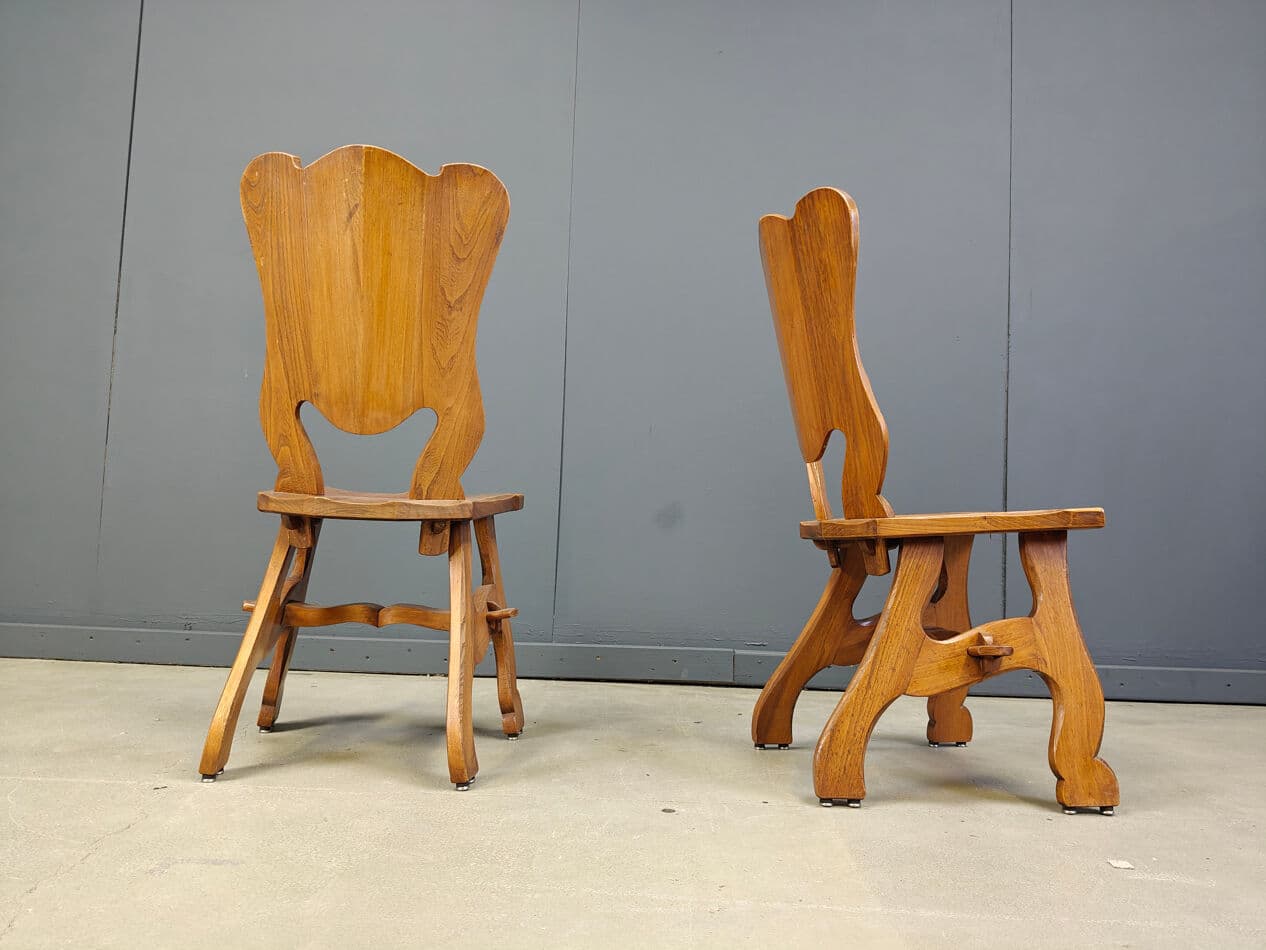 Set of six dining chairs Brutalist, brown oak, Netherlands, 1960s. - 270506