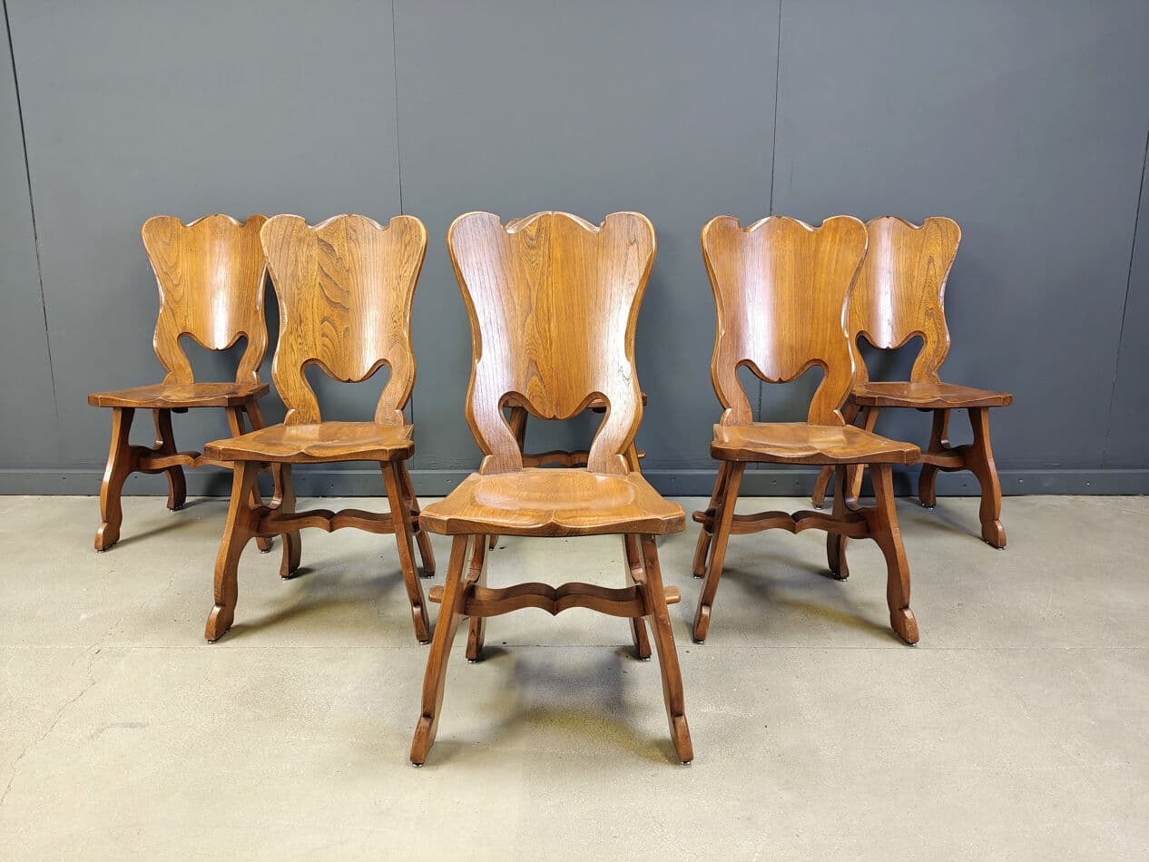 Set of six dining chairs Brutalist, brown oak, Netherlands, 1960s. - 270496