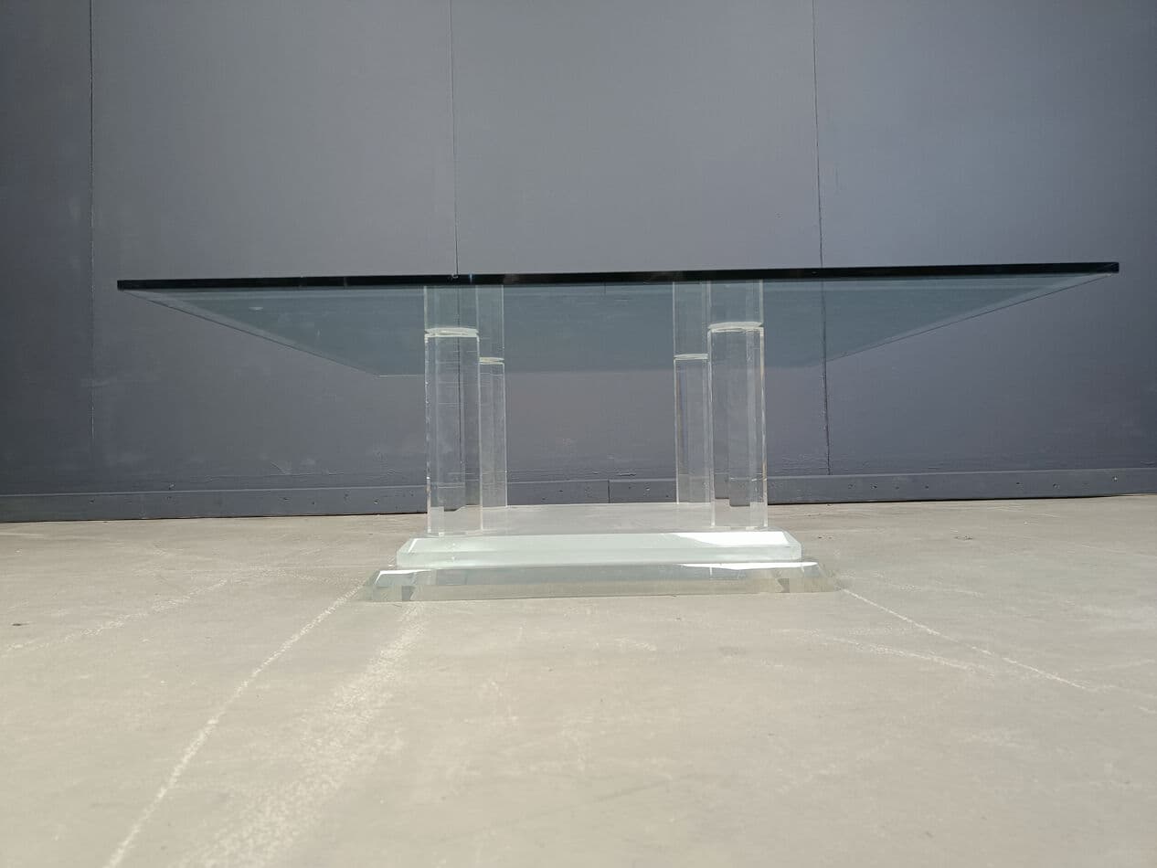 Coffee table, transparent glass and plexiglass, Belgium, 1970s. - 270494