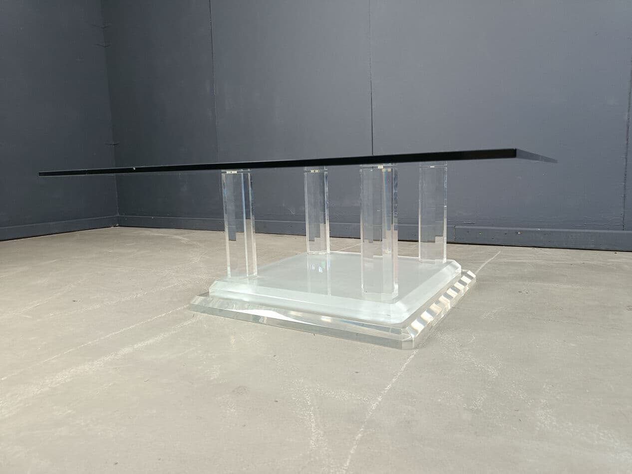 Coffee table, transparent glass and plexiglass, Belgium, 1970s. - 270488