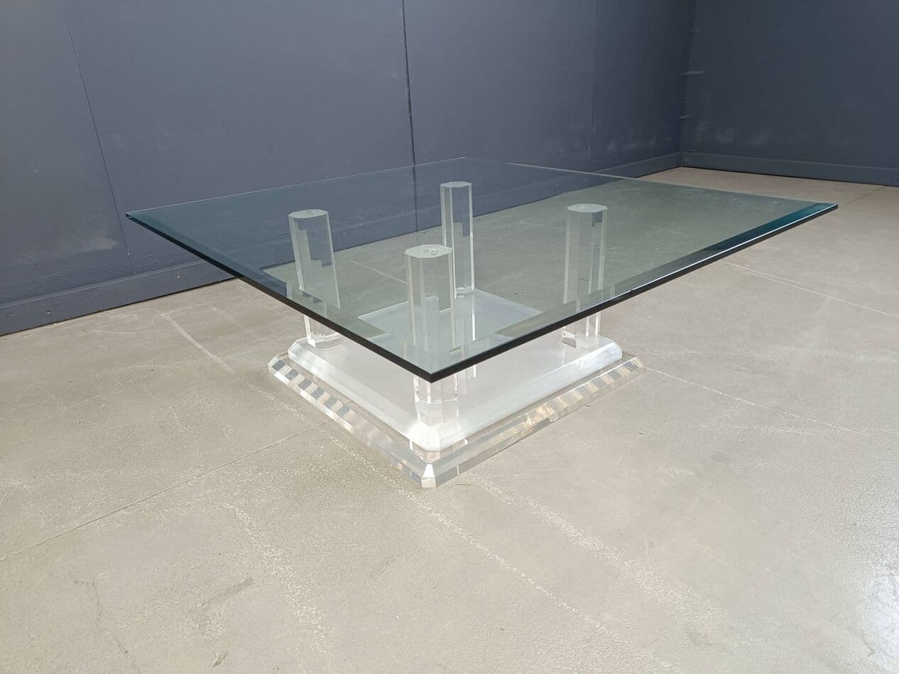 Coffee table, transparent glass and plexiglass, Belgium, 1970s. - 270493