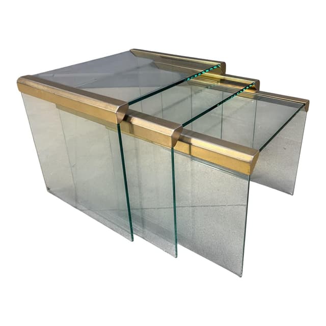 Zestaw trzech stolików T35, szkło transparent, mosiądz, Galotti & Radice, Włochy, lata 70. - WYMIARY