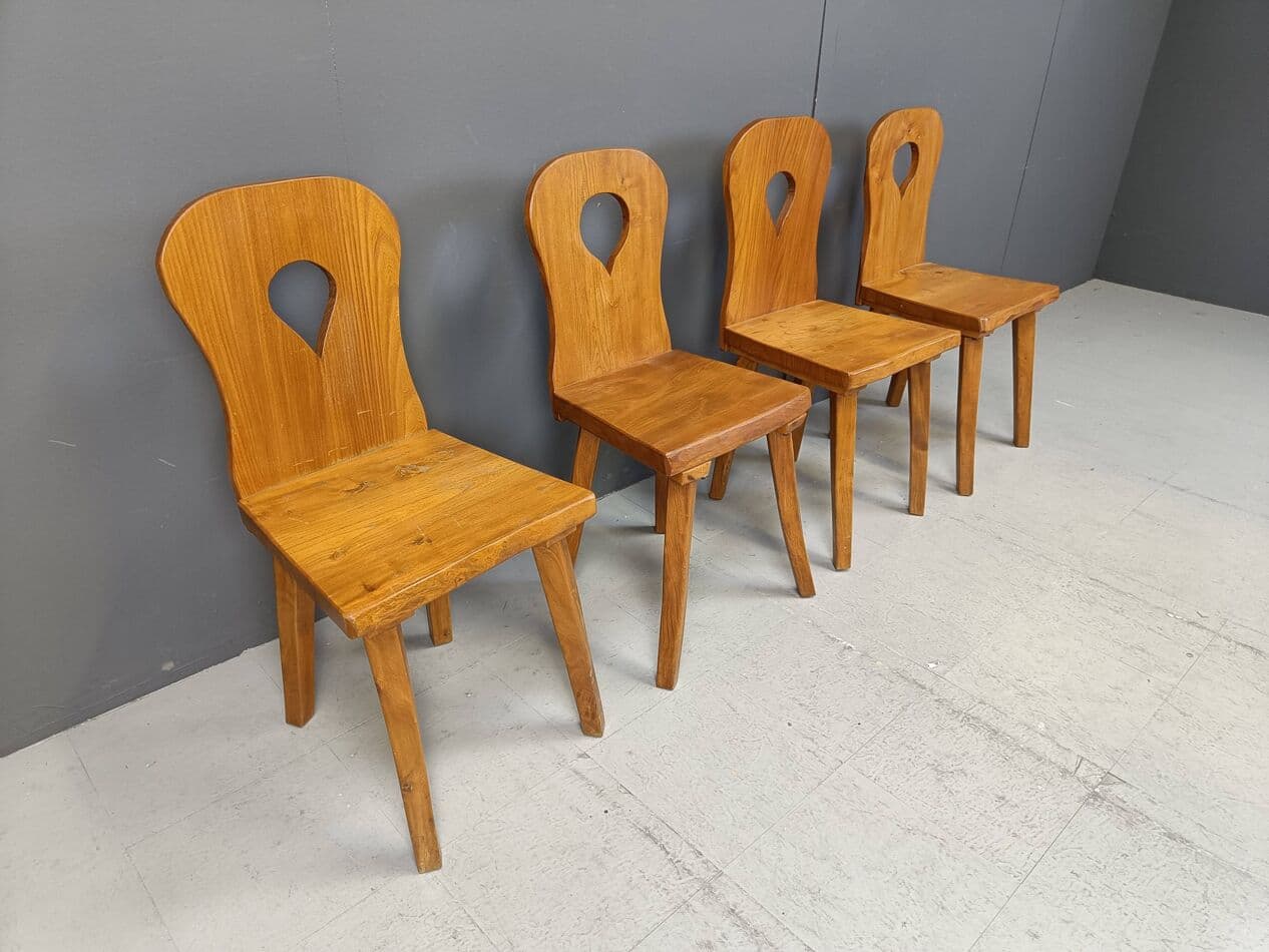Set of four chairs Brutalist, brown wood, Germany, 1960s. - 270440