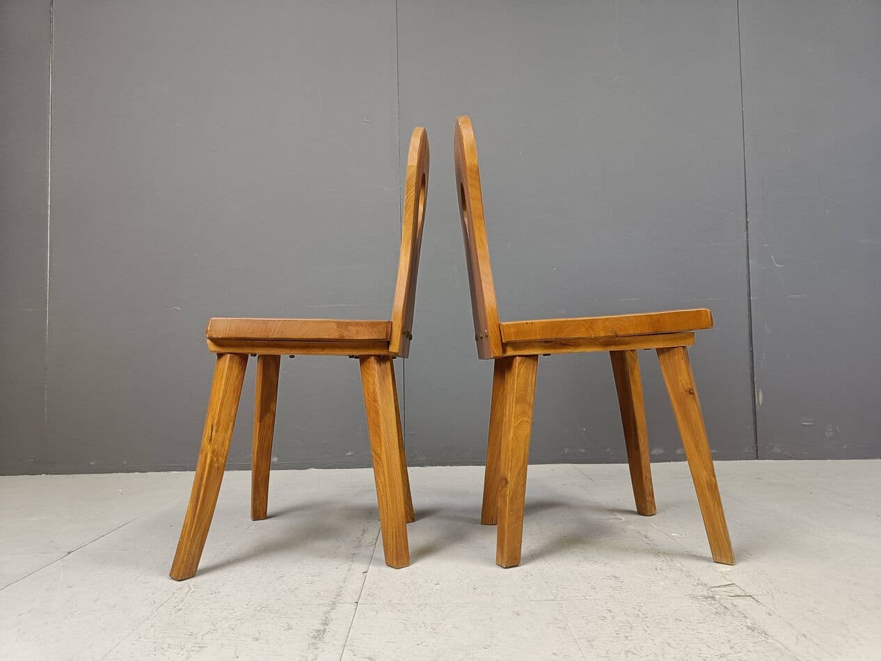 Set of four chairs Brutalist, brown wood, Germany, 1960s. - 270444