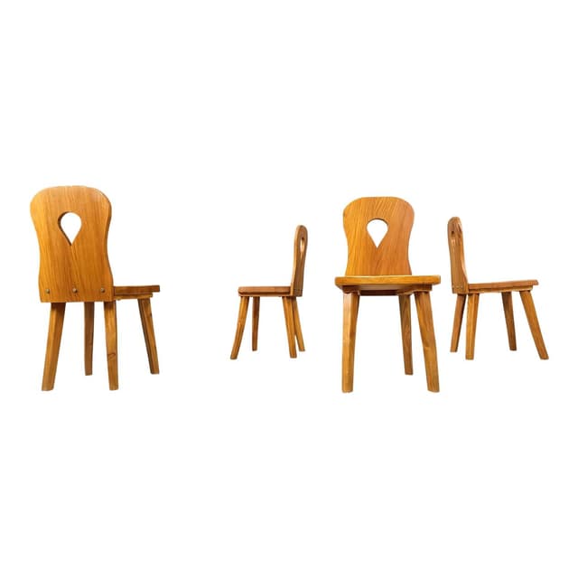 Set of four chairs Brutalist, brown wood, Germany, 1960s. - DIMENSION