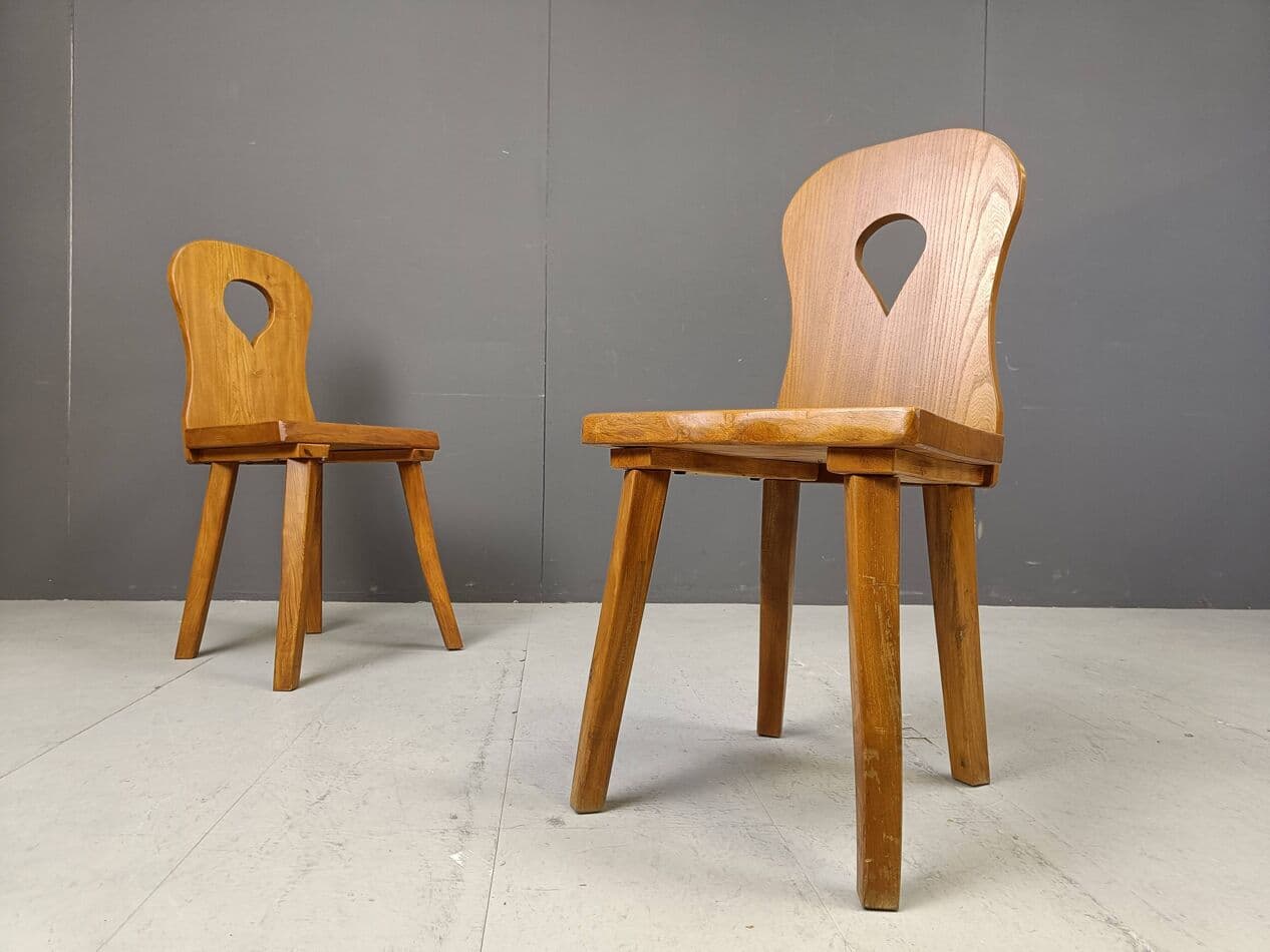 Set of four chairs Brutalist, brown wood, Germany, 1960s. - 270446