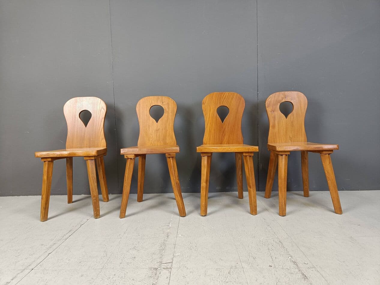 Set of four chairs Brutalist, brown wood, Germany, 1960s. - 270442