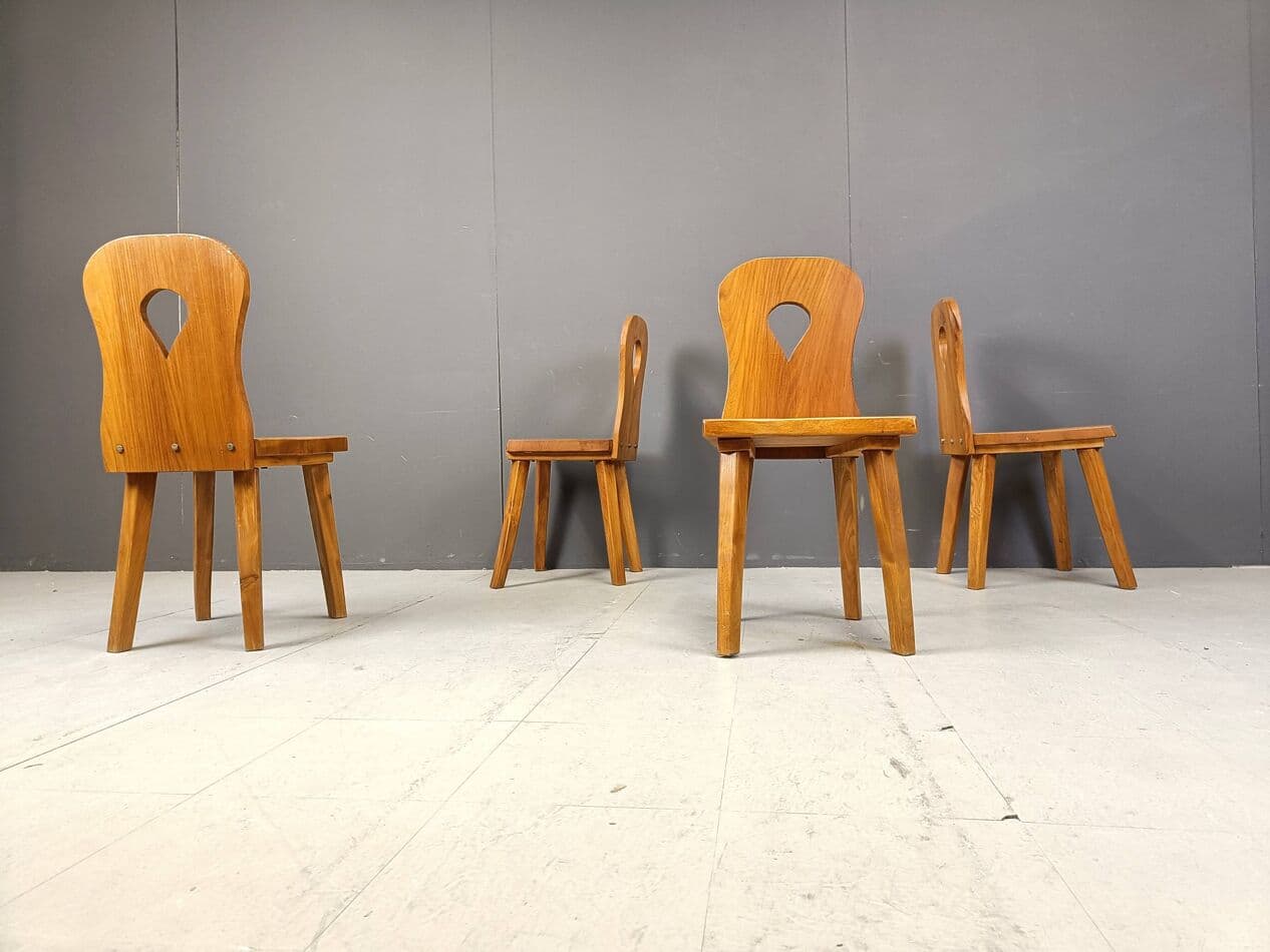 Set of four chairs Brutalist, brown wood, Germany, 1960s. - 270437