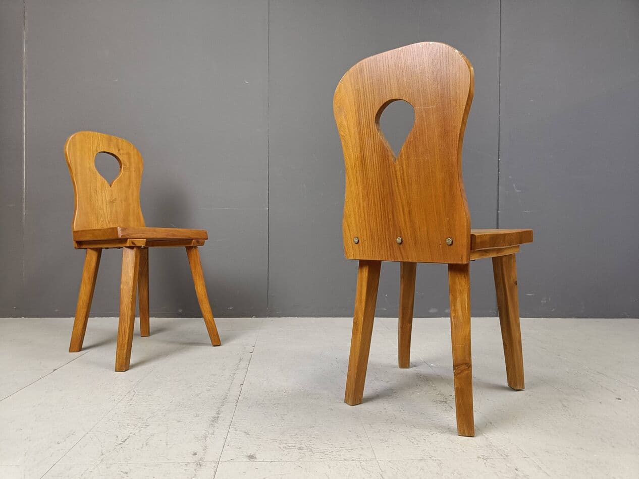 Set of four chairs Brutalist, brown wood, Germany, 1960s. - 270445