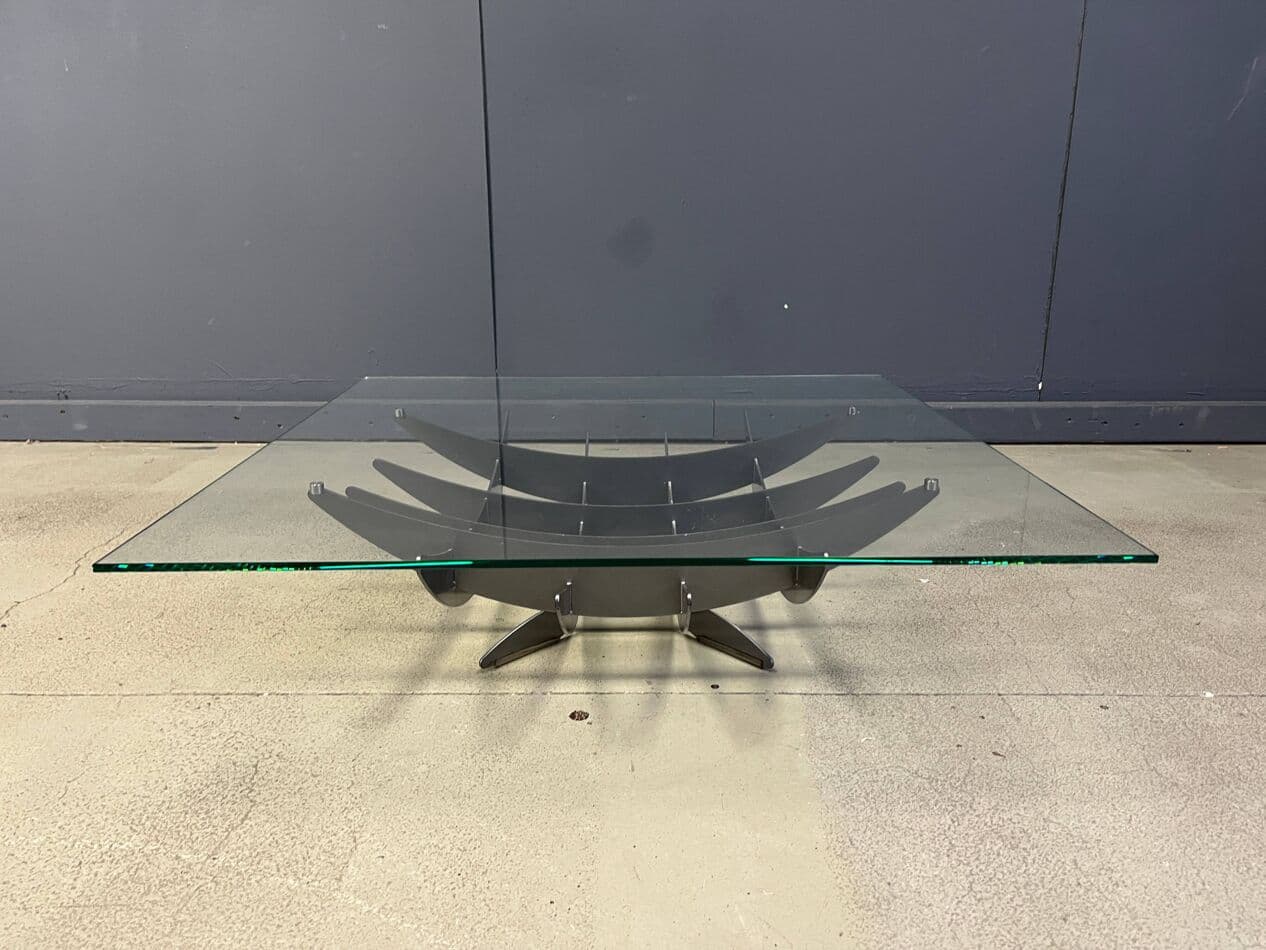 Stolik kawowy Atlas, szkło przezroczyste, stal ciemnoszara, Cattelan Italy, Włochy, lata 90. - 270359