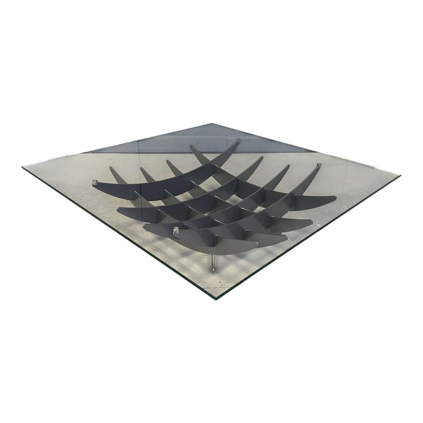 Coffee table Atlas, transparent glass, dark grey steel, Cattelan Italy, Italy, 1990s.