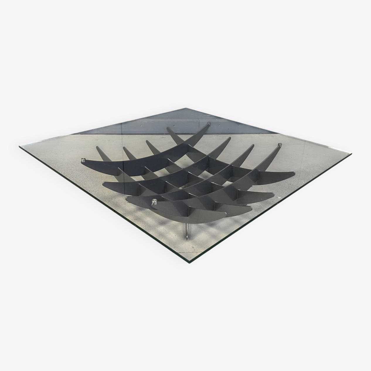 Stolik kawowy Atlas, szkło przezroczyste, stal ciemnoszara, Cattelan Italy, Włochy, lata 90. - 270351