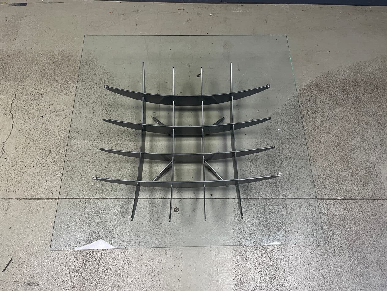 Stolik kawowy Atlas, szkło przezroczyste, stal ciemnoszara, Cattelan Italy, Włochy, lata 90. - 270353