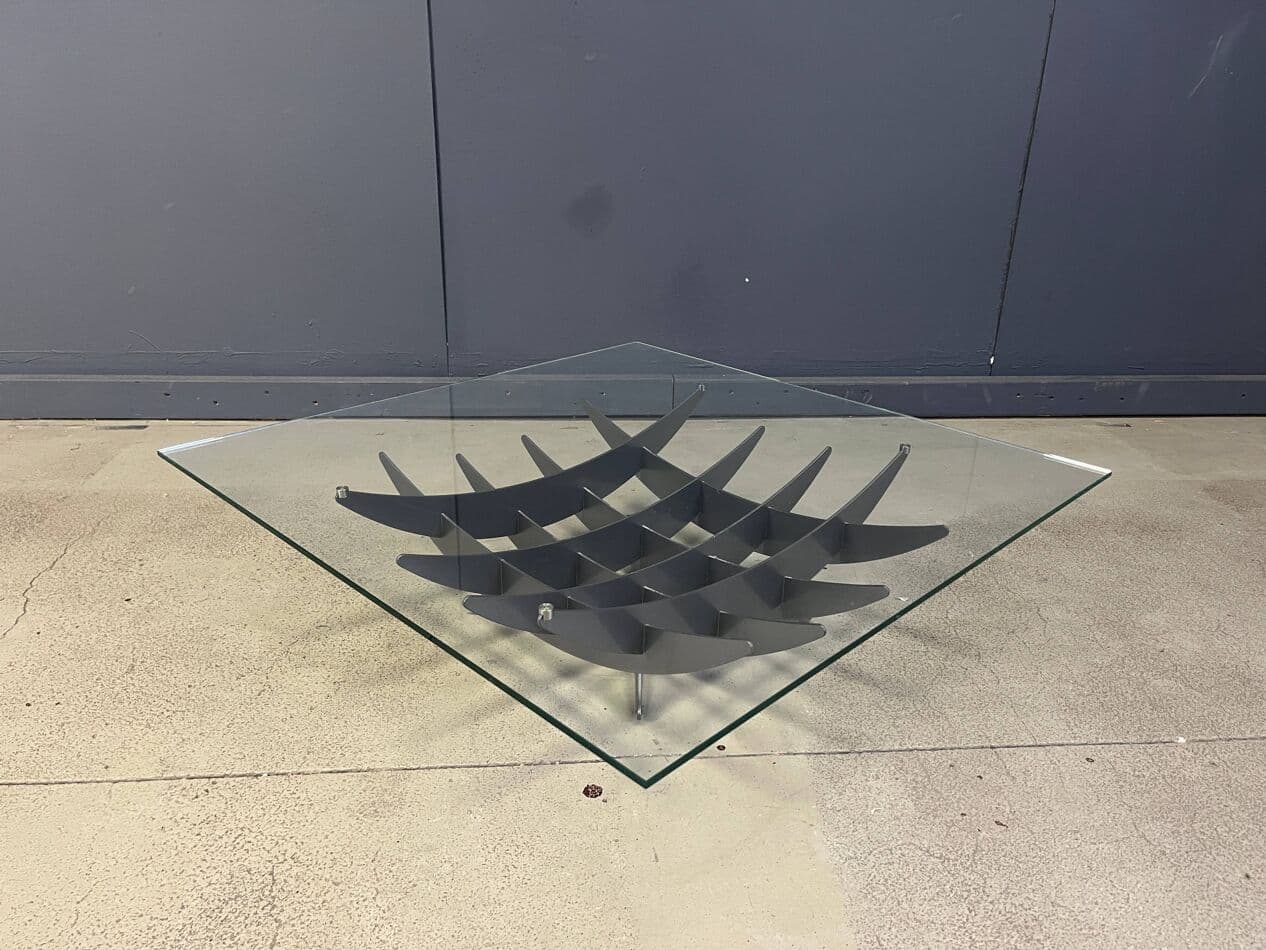 Stolik kawowy Atlas, szkło przezroczyste, stal ciemnoszara, Cattelan Italy, Włochy, lata 90. - 270350