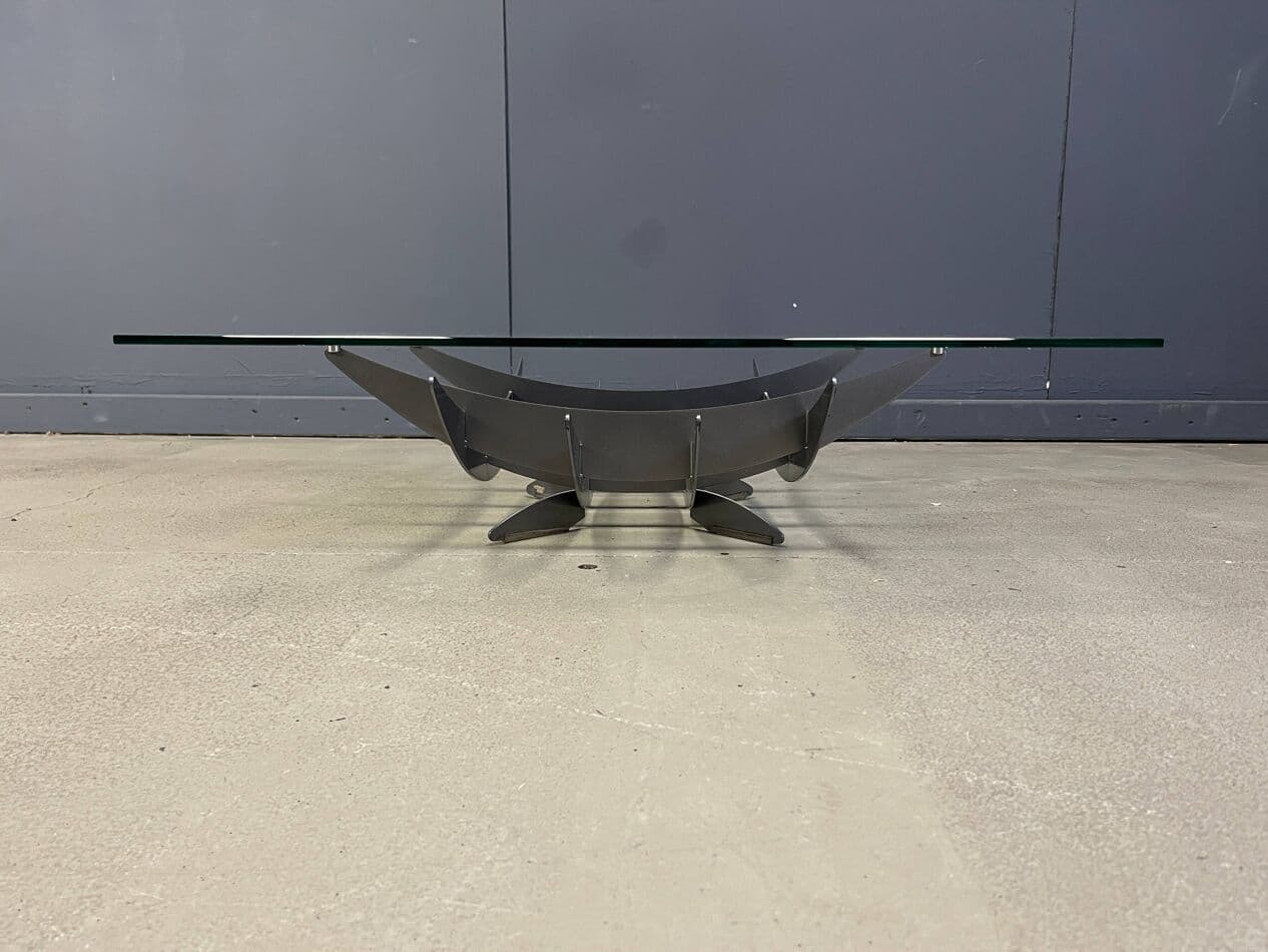 Stolik kawowy Atlas, szkło przezroczyste, stal ciemnoszara, Cattelan Italy, Włochy, lata 90. - 270355