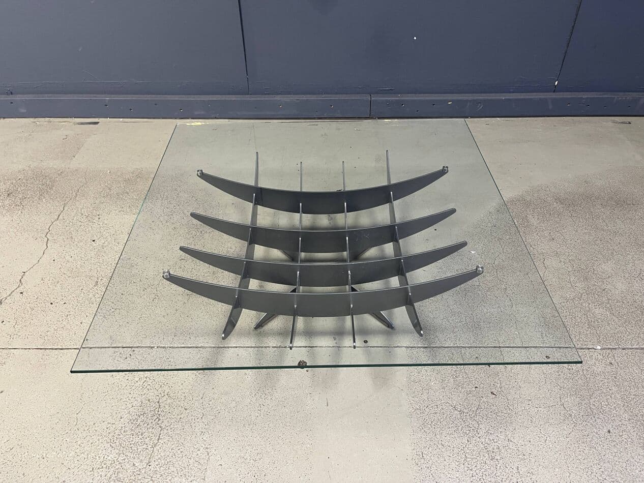 Stolik kawowy Atlas, szkło przezroczyste, stal ciemnoszara, Cattelan Italy, Włochy, lata 90. - 270357