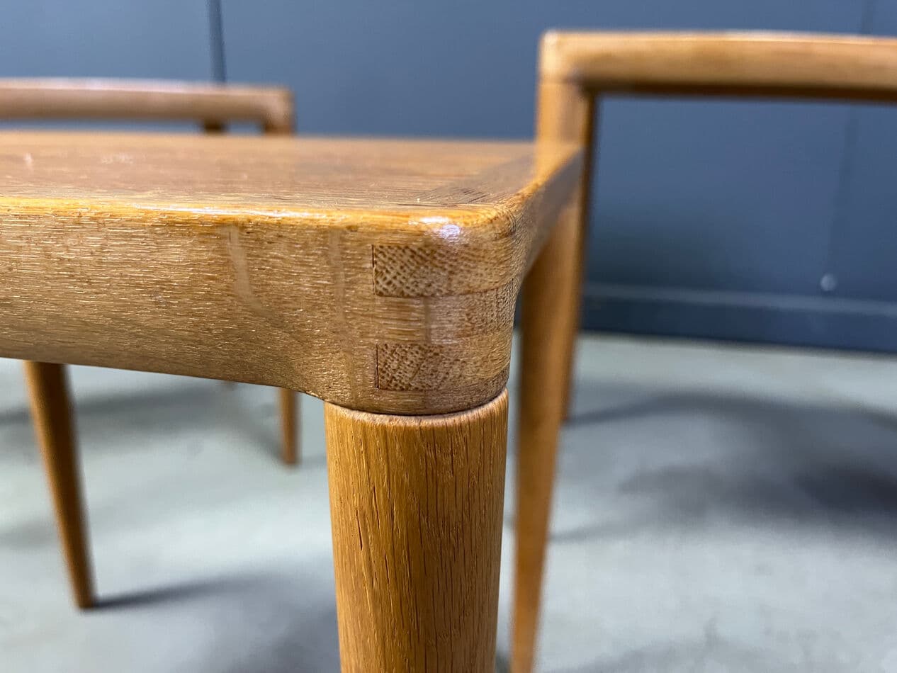 Zestaw trzech stolików pomocniczych, dąb beżowy, proj. H.W. Klein, Bramin, Dania, lata 60. - 270341