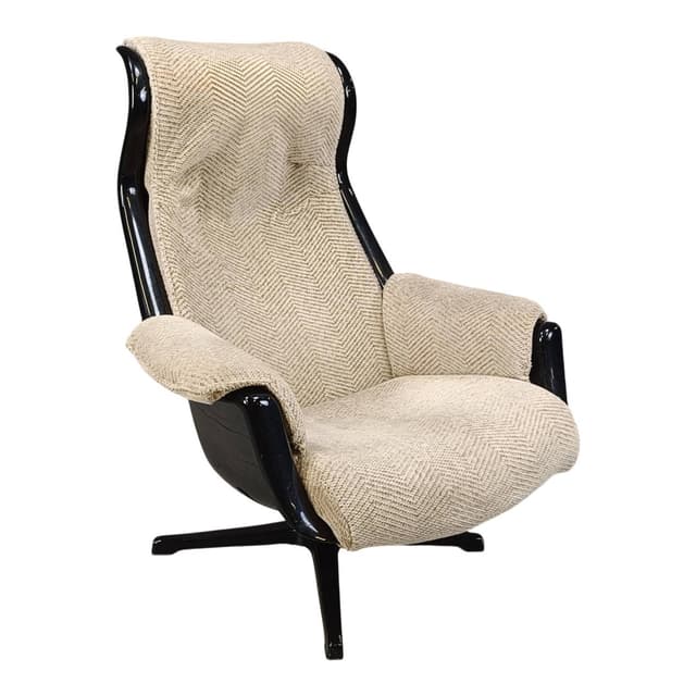 Fotel Space Age, beżowa tkanina, plastik czarny, proj. A. Svensson, Dux, Szwecja, lata 60. - WYMIARY