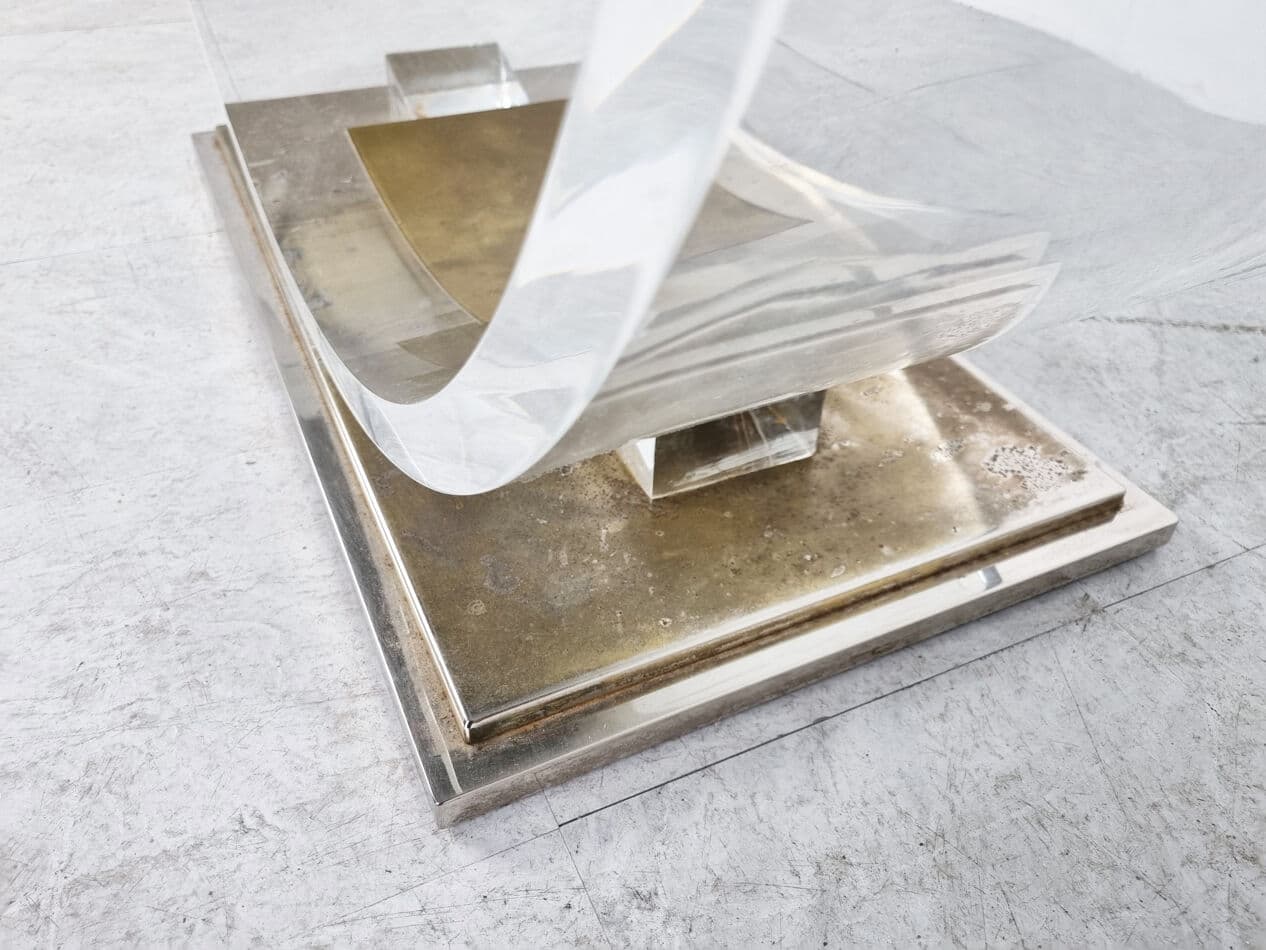 Coffee table, transparent glass, acrylic, brass, Belgium, 1970s. - 270250