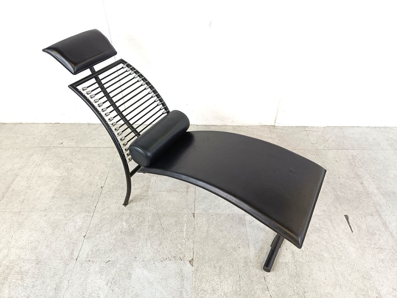 Chaise longue, minimalist, black metal, leather, Italy, 1990s - 270236