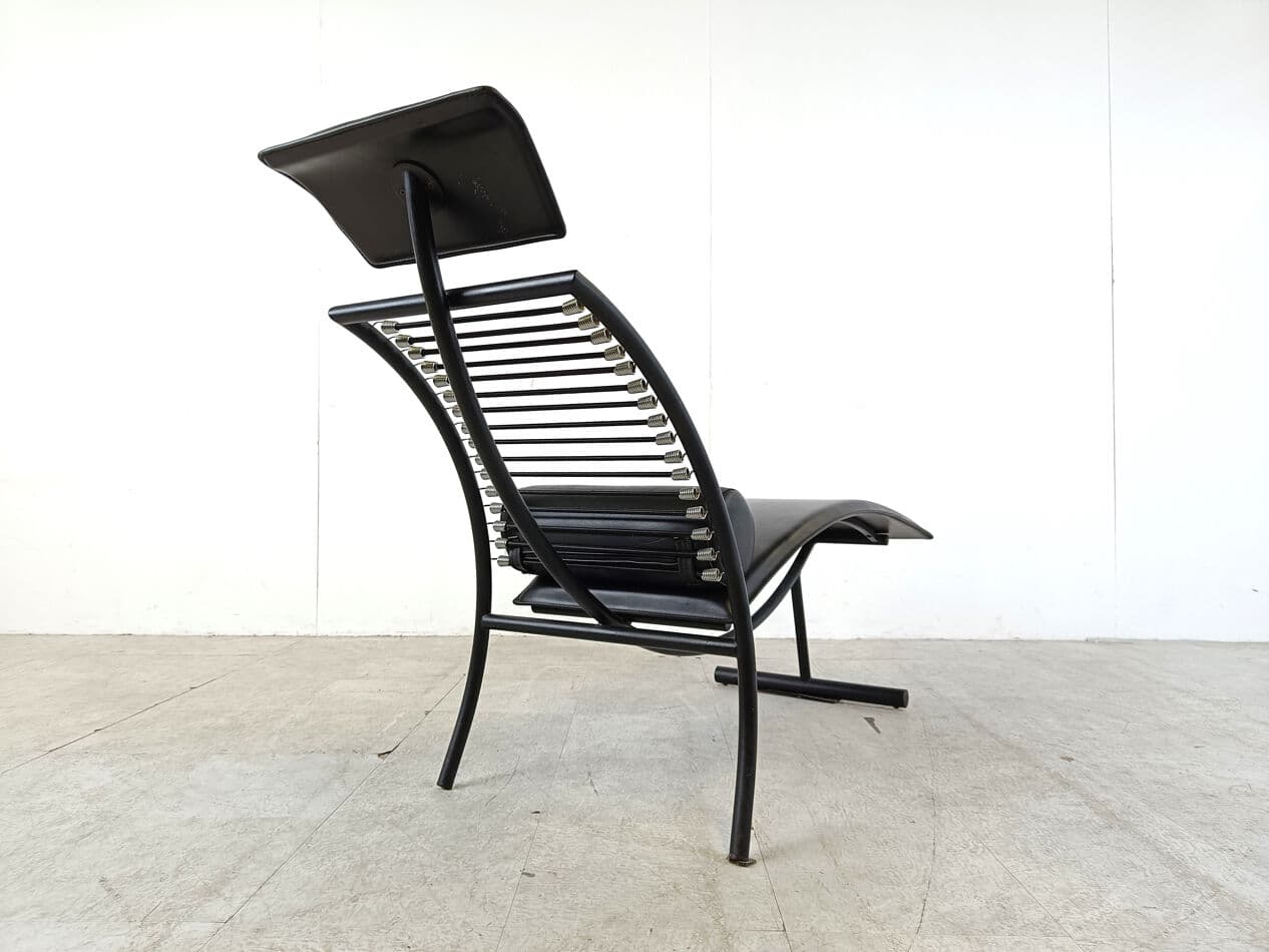 Chaise longue, minimalist, black metal, leather, Italy, 1990s - 270239