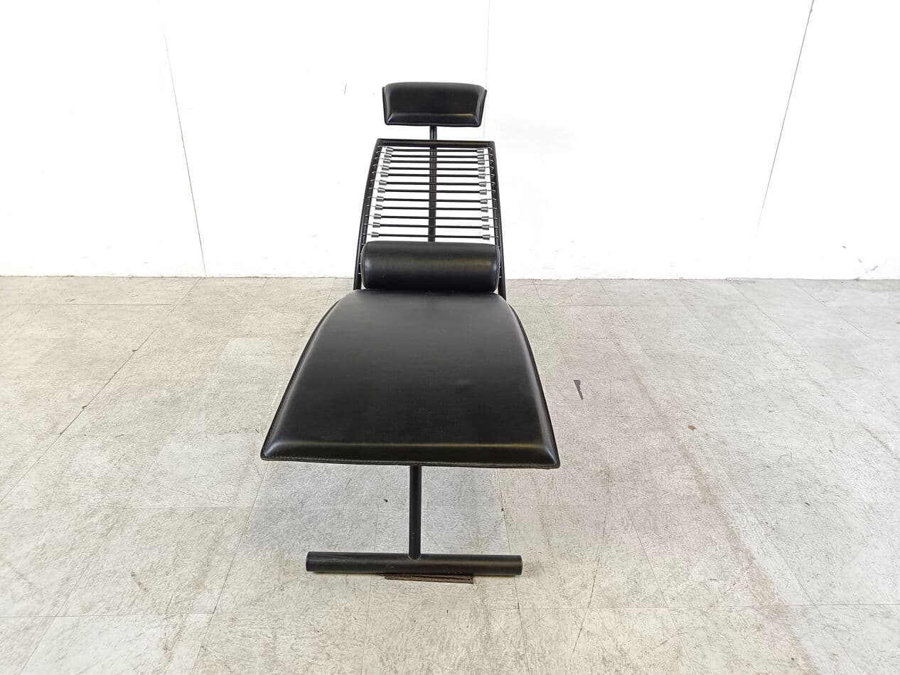 Chaise longue, minimalist, black metal, leather, Italy, 1990s - 270245