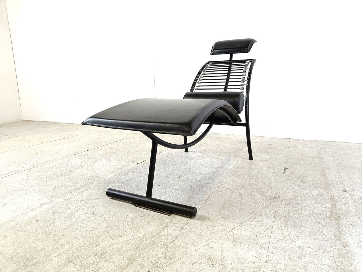 Chaise longue, minimalist, black metal, leather, Italy, 1990s - 270246