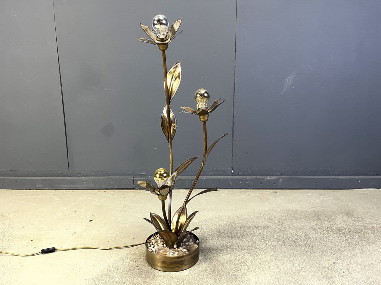 Lampa podłogowa Lotus, złoty mosiądz, Maison Jansen, Francja, lata 70. - 270222