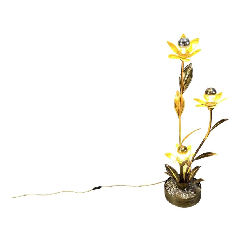 Lampa podłogowa Lotus, złoty mosiądz, Maison Jansen, Francja, lata 70.