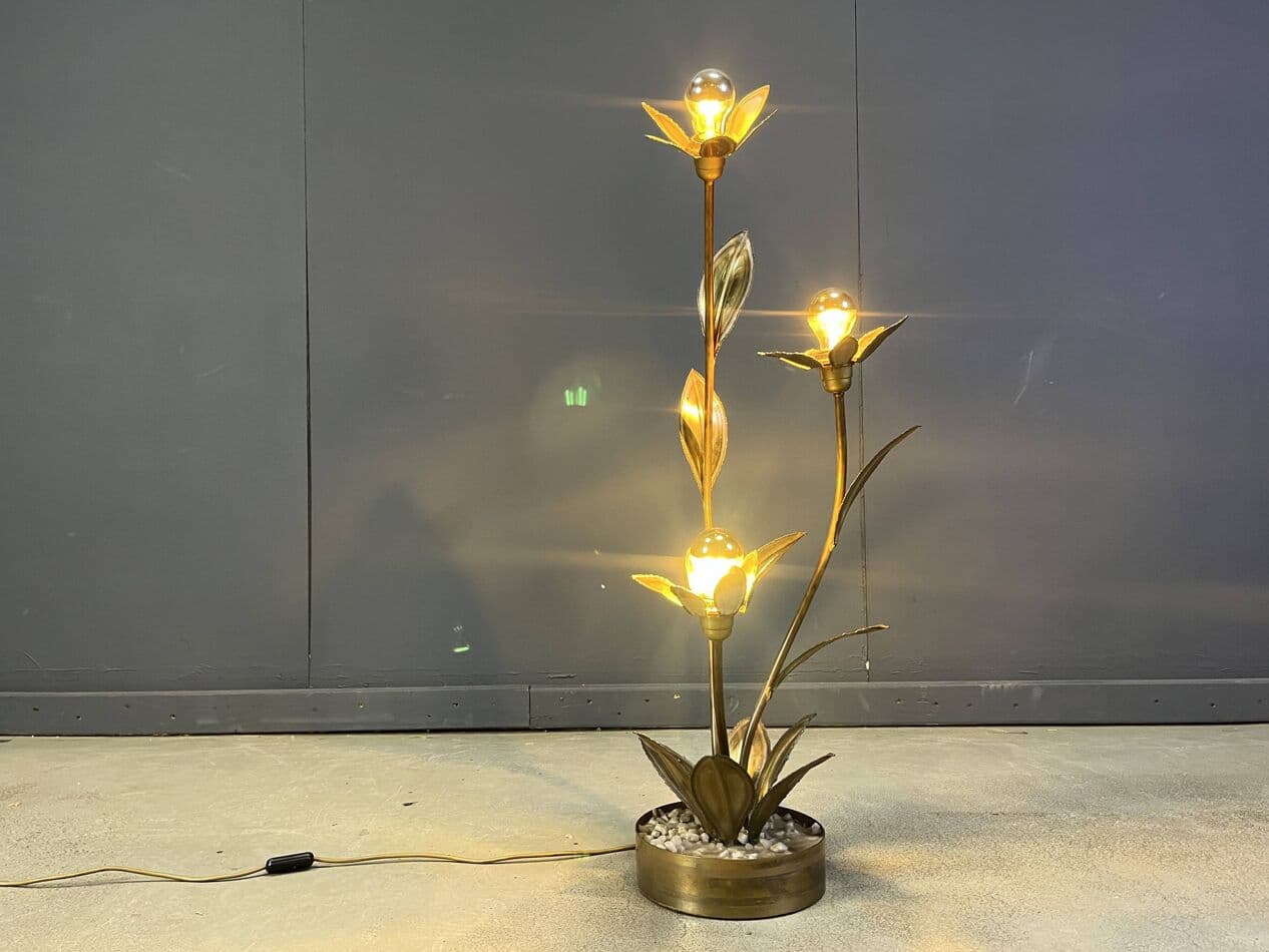 Lampa podłogowa Lotus, złoty mosiądz, Maison Jansen, Francja, lata 70. - 270216