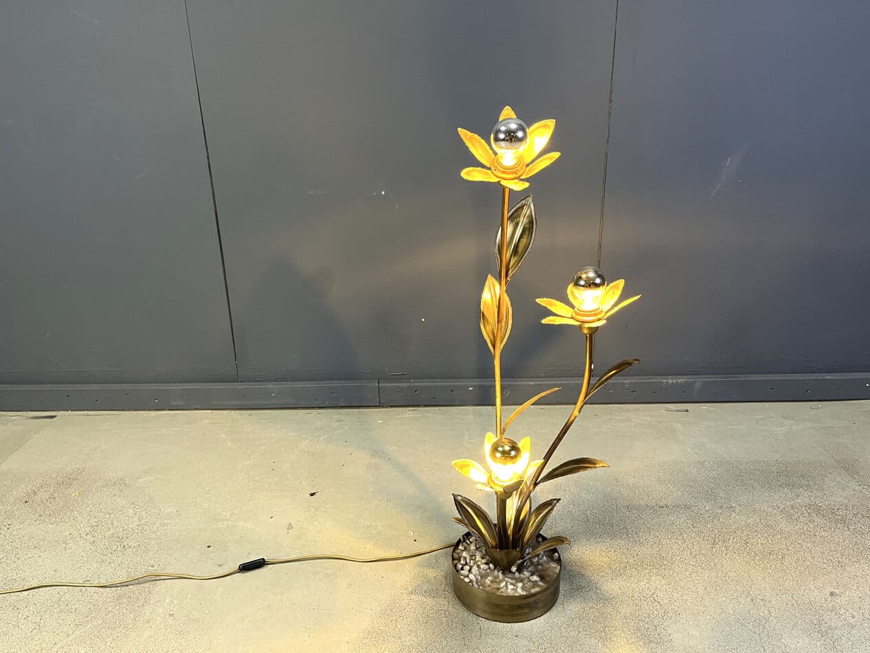 Lampa podłogowa Lotus, złoty mosiądz, Maison Jansen, Francja, lata 70. - 270213