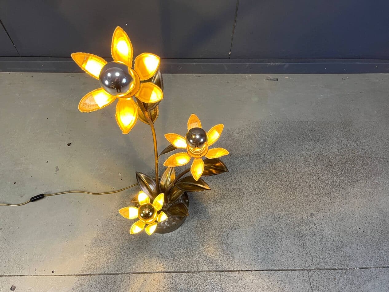 Lampa podłogowa Lotus, złoty mosiądz, Maison Jansen, Francja, lata 70. - 270215