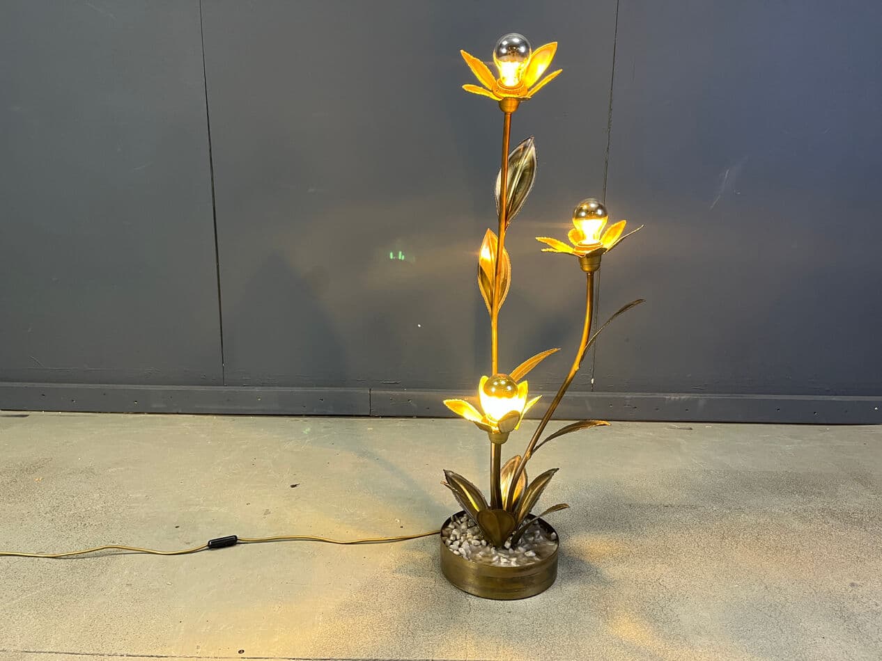 Lampa podłogowa Lotus, złoty mosiądz, Maison Jansen, Francja, lata 70. - 270219