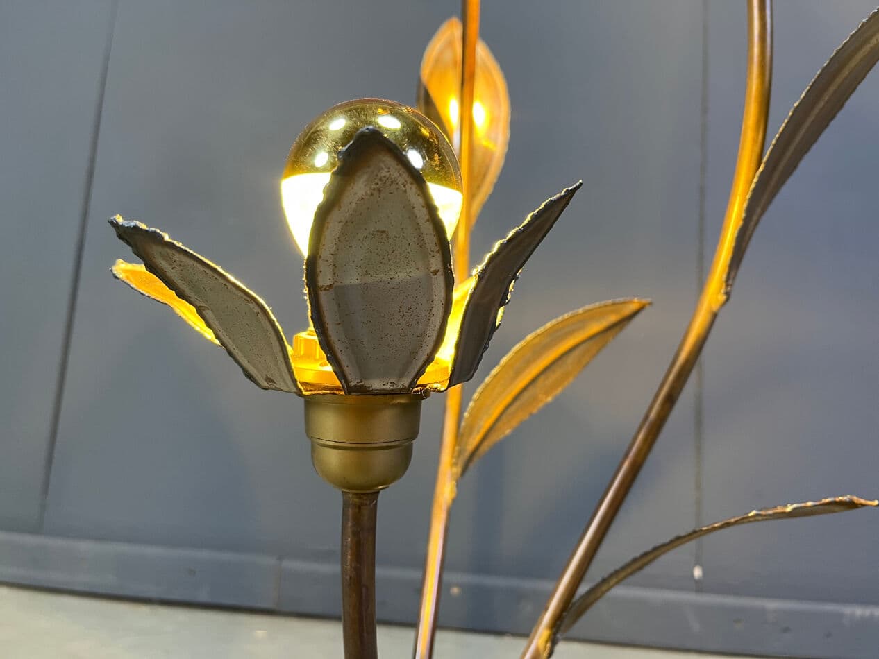 Lampa podłogowa Lotus, złoty mosiądz, Maison Jansen, Francja, lata 70. - 270218