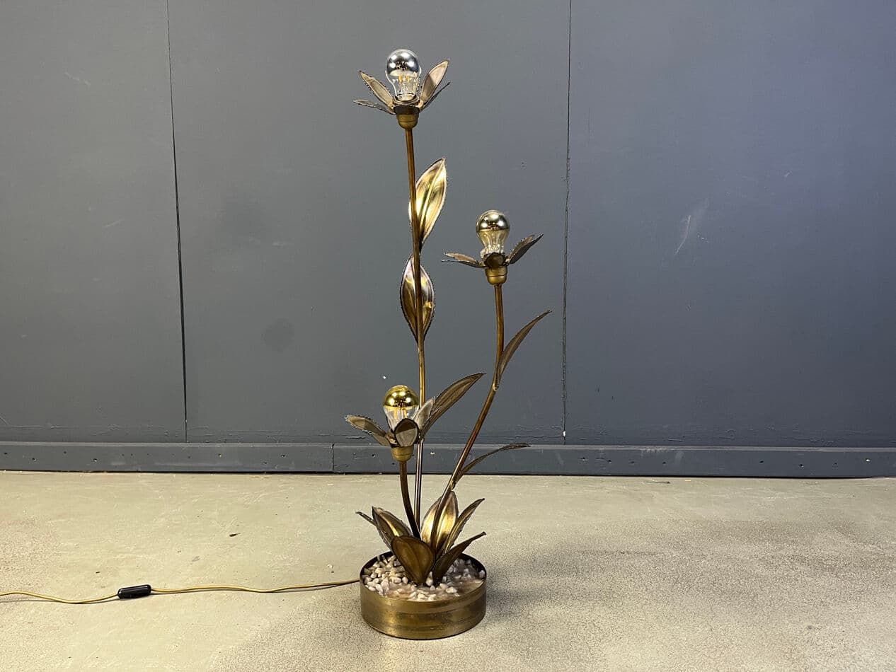 Lampa podłogowa Lotus, złoty mosiądz, Maison Jansen, Francja, lata 70. - 270221
