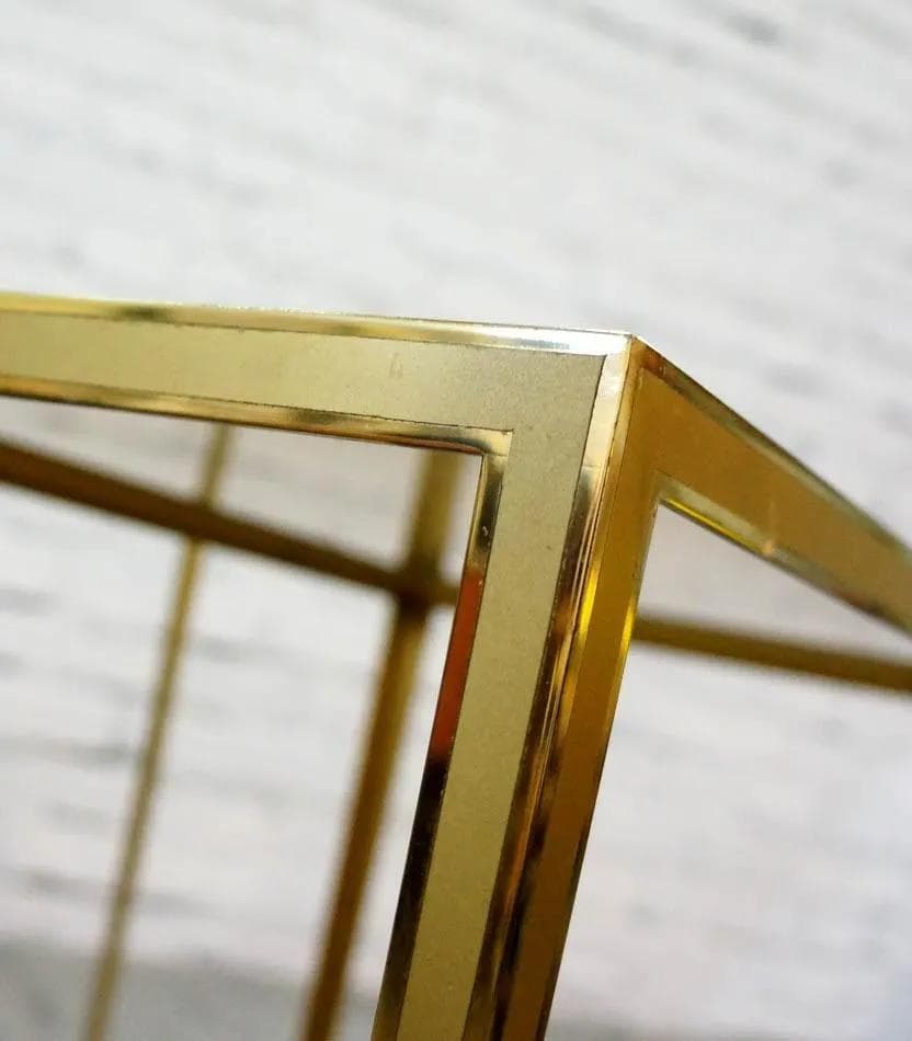 Komplet trzech stolików, mosiądz złocisty, szkło przezroczyste, Vereinigte Werkstätten, Niemcy, lata 60. - 19263