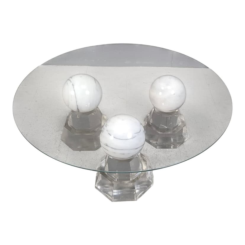 Coffee table, white marble, glass, plexiglass, France, 1980s.